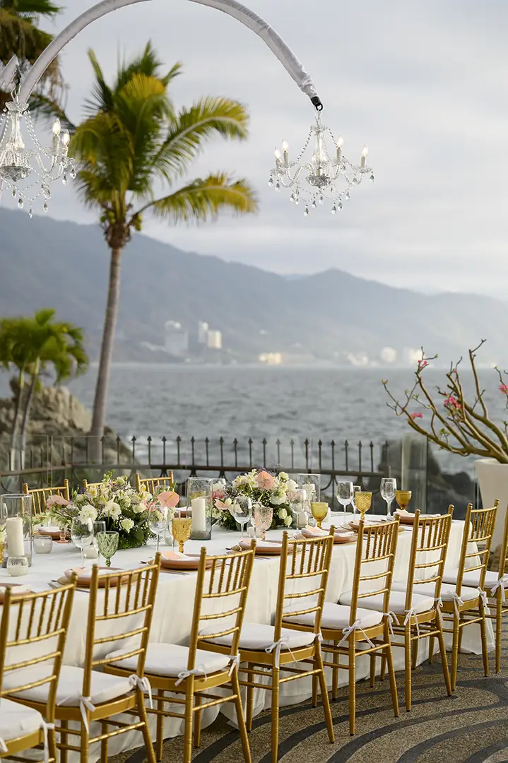 Gold chairs and florals