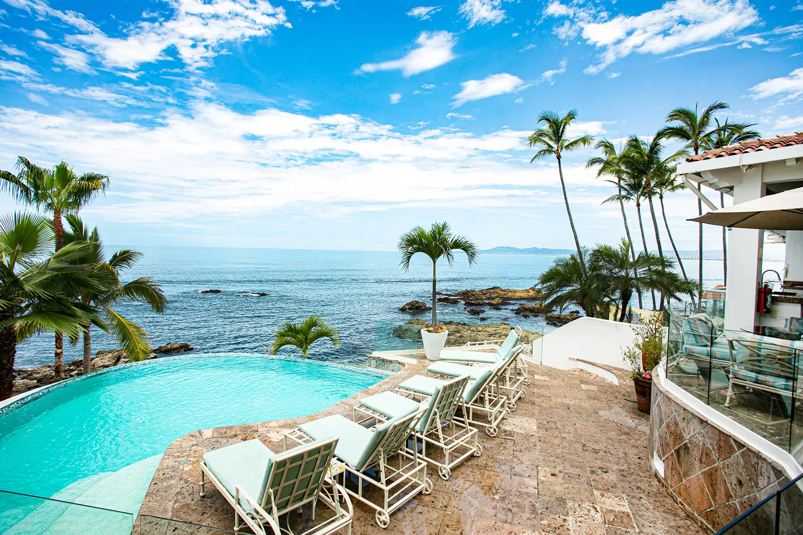 Pool terrace and loungers