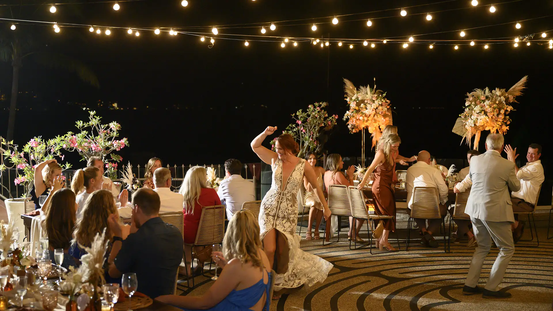 Evening wedding lights at Casa Karma