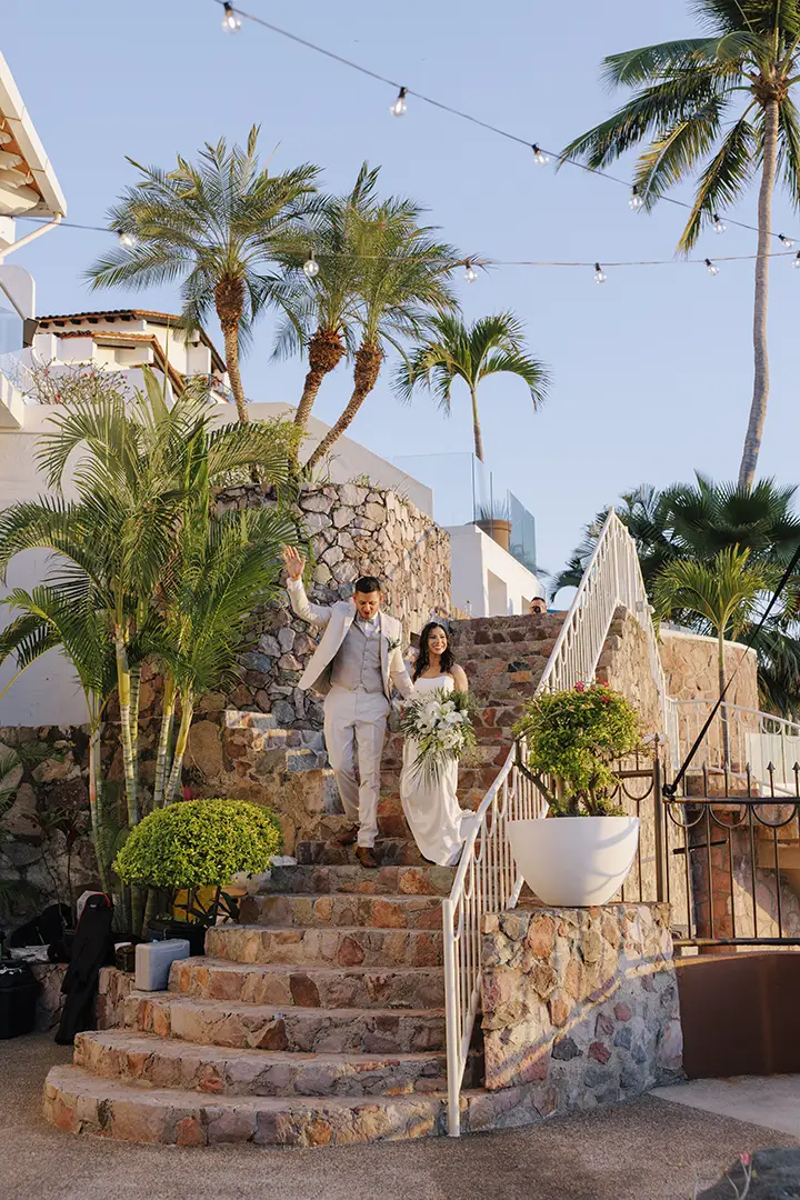 Bride on the stone stairs