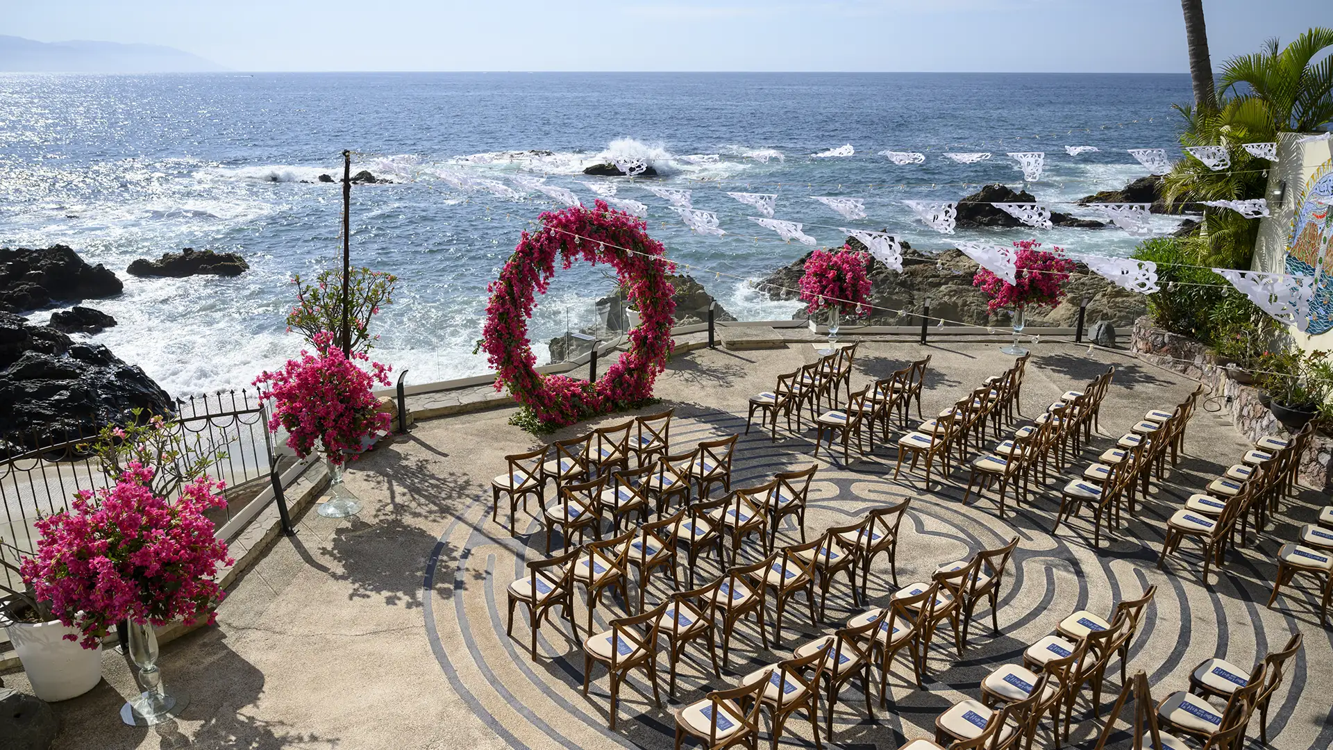 Wedding party on the beachfront terrace
