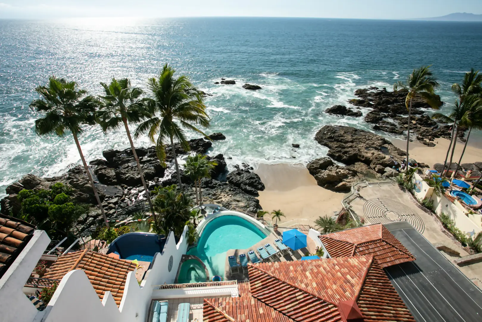Aerial over the pools and cove