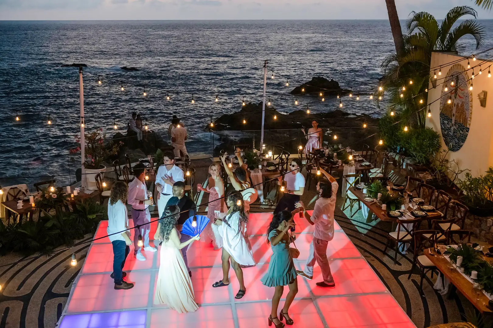 Dancing on the lit labyrinth dance floor