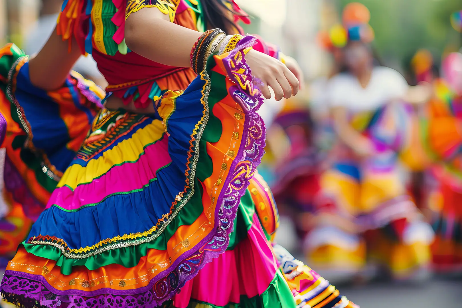 Folkloric dancers in color
